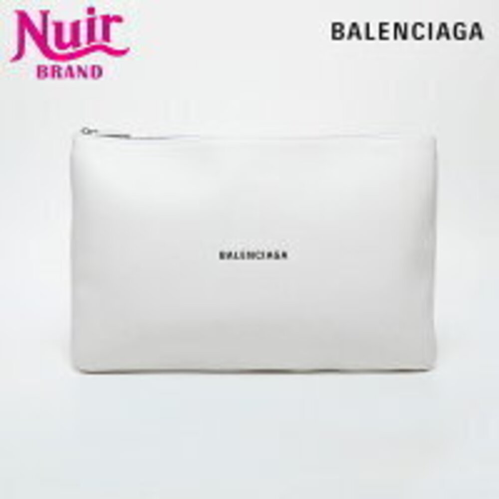 Balenciaga Leather Logo Clutch Bag White